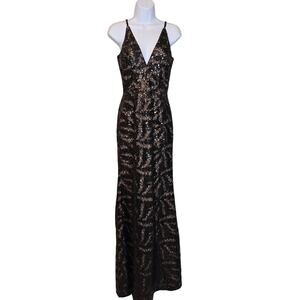 Dress the Population Maxi Dress Mesh Sequins Sleeveless Black Womens XS formal